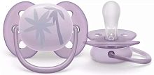 Avent Пустышка Ultra soft силиконовая, 0-6 месяцев / цвет пальма-сиреневый					