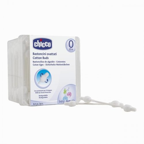 Chicco Палочки ватные с ограничителем, 64 штуки