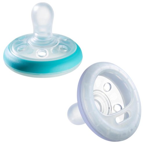 Tommee Tippee Пустышка силиконовая Night Time Breast-like, 6-18 месяцев, 2 штуки