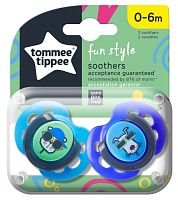 Tommee Tippee Пустышка силиконовая Fun Style Pisica/Cain, 0-6 месяцев, 2 штуки					