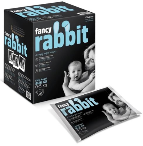 Fancy Rabbit Подгузники на липучках, 0-5 кг, XS, 32 штуки