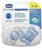 Chicco Пустышка силиконовая Micro, 0-2 месяца, 2 штуки / цвет голубой, рисунок нейтральный, капли					